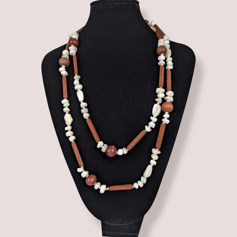 V. Wood & Polished Shell Beaded Necklace